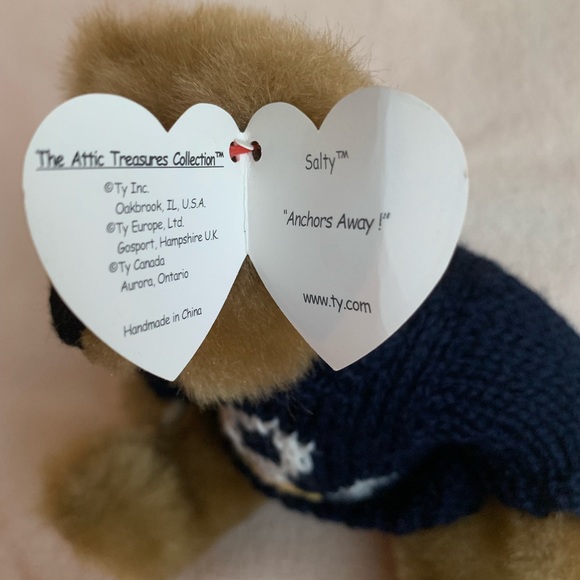 Vintage 1993 Ty Attic Treasures Plush Salty Bear Stuffed Beanie Baby w Tags - Picture 4 of 7